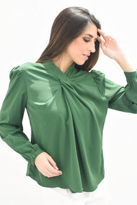 Fashion Styled Blusa nudo en cuello Verde