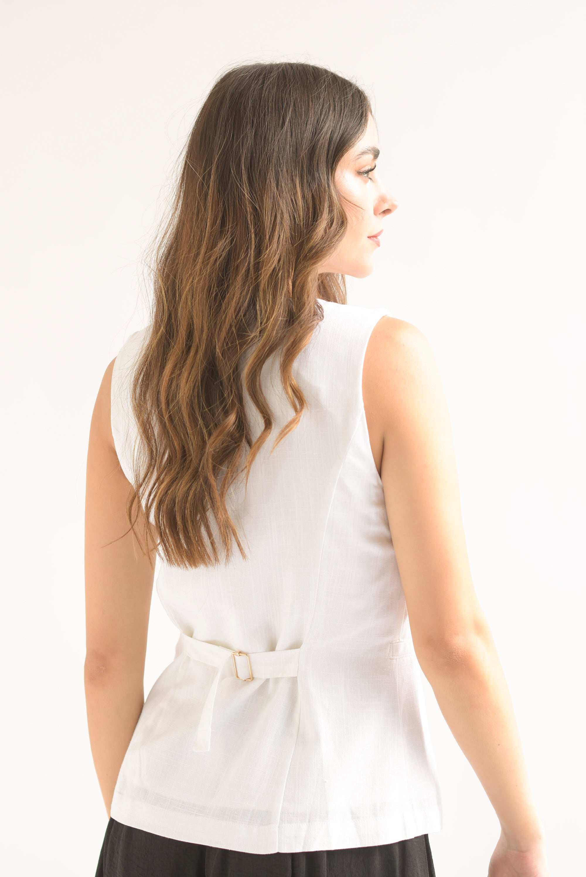 Chaleco largo simulación lino Blanco