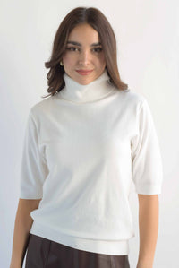 Fashion Styled Blusa punto cuello alto manga corta Blanco