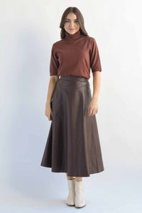 Fashion Styled Blusa punto cuello alto manga corta Espresso