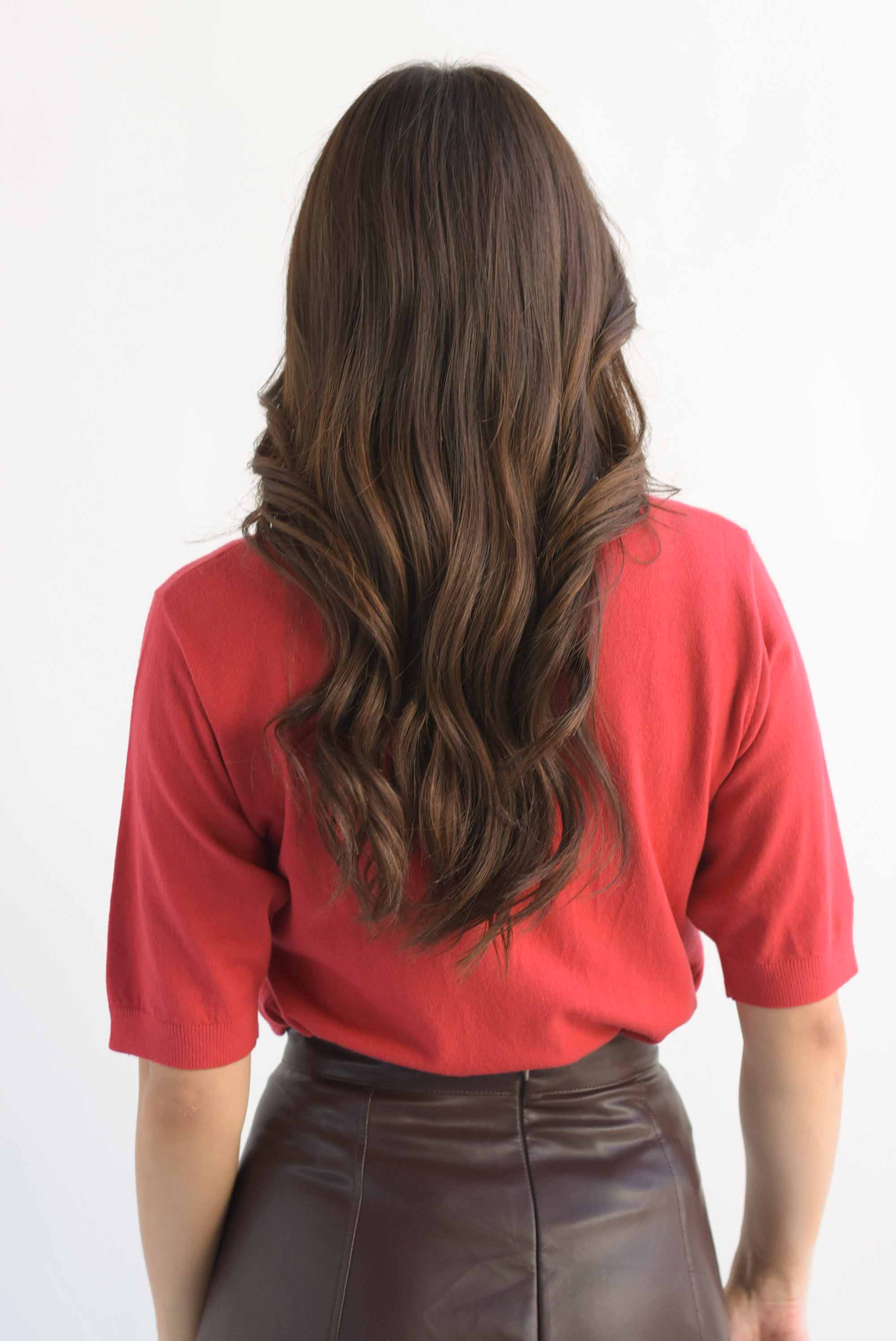 Blusa punto cuello alto manga corta Rojo