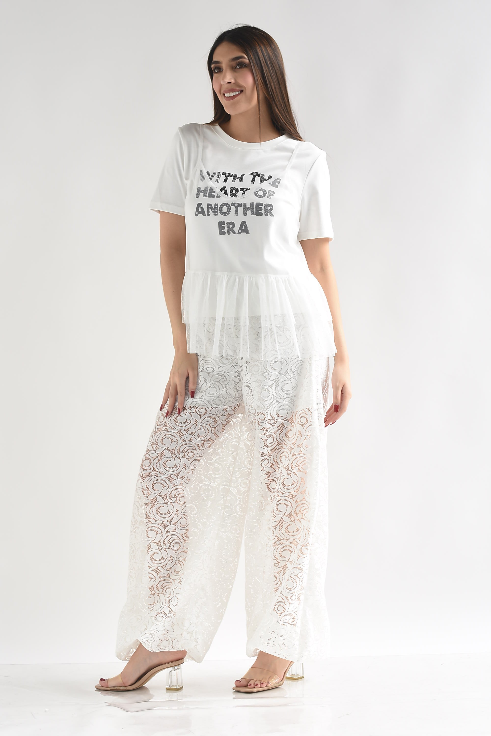 T-Shirt con Top tulle polka dots