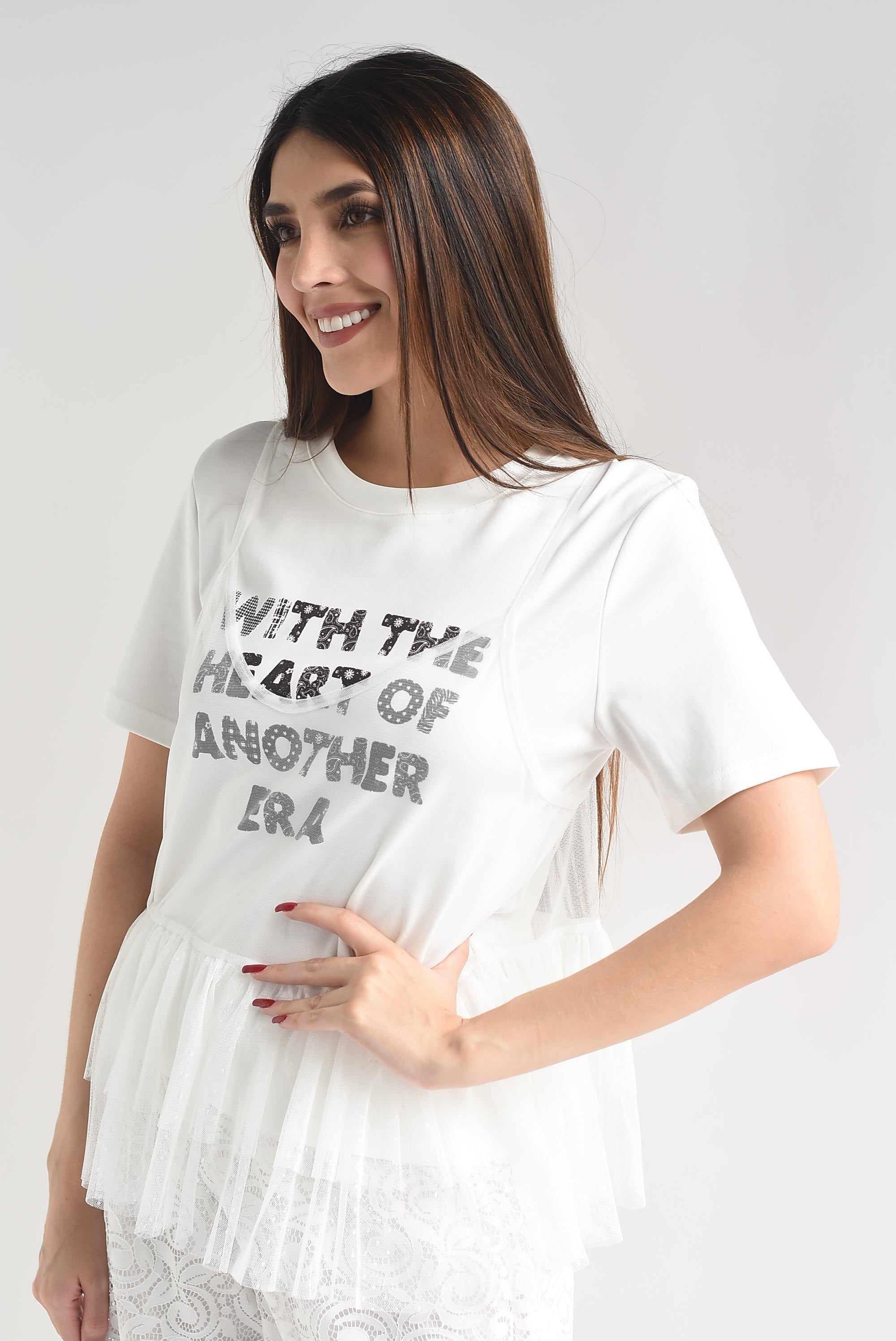 T-Shirt con Top tulle polka dots