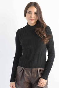 Fashion Styled Sweater canalé cuello alto Negro