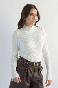 Fashion Styled Sweater canalé cuello alto Blanco