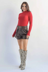 Fashion Styled Blusa punto cuello perkins Rojo