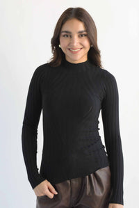 Fashion Styled Blusa punto cuello perkins Negro