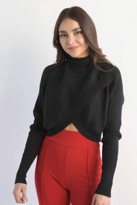 Fashion Styled Sweater crop canalé cruzado Negro