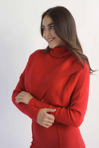 Fashion Styled Sweater crop canalé cruzado Rojo