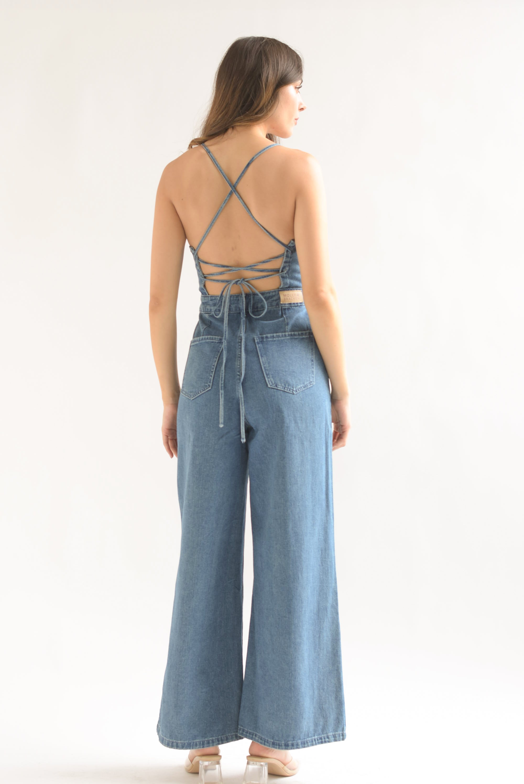 Jumpsuit wide leg cintas Denim