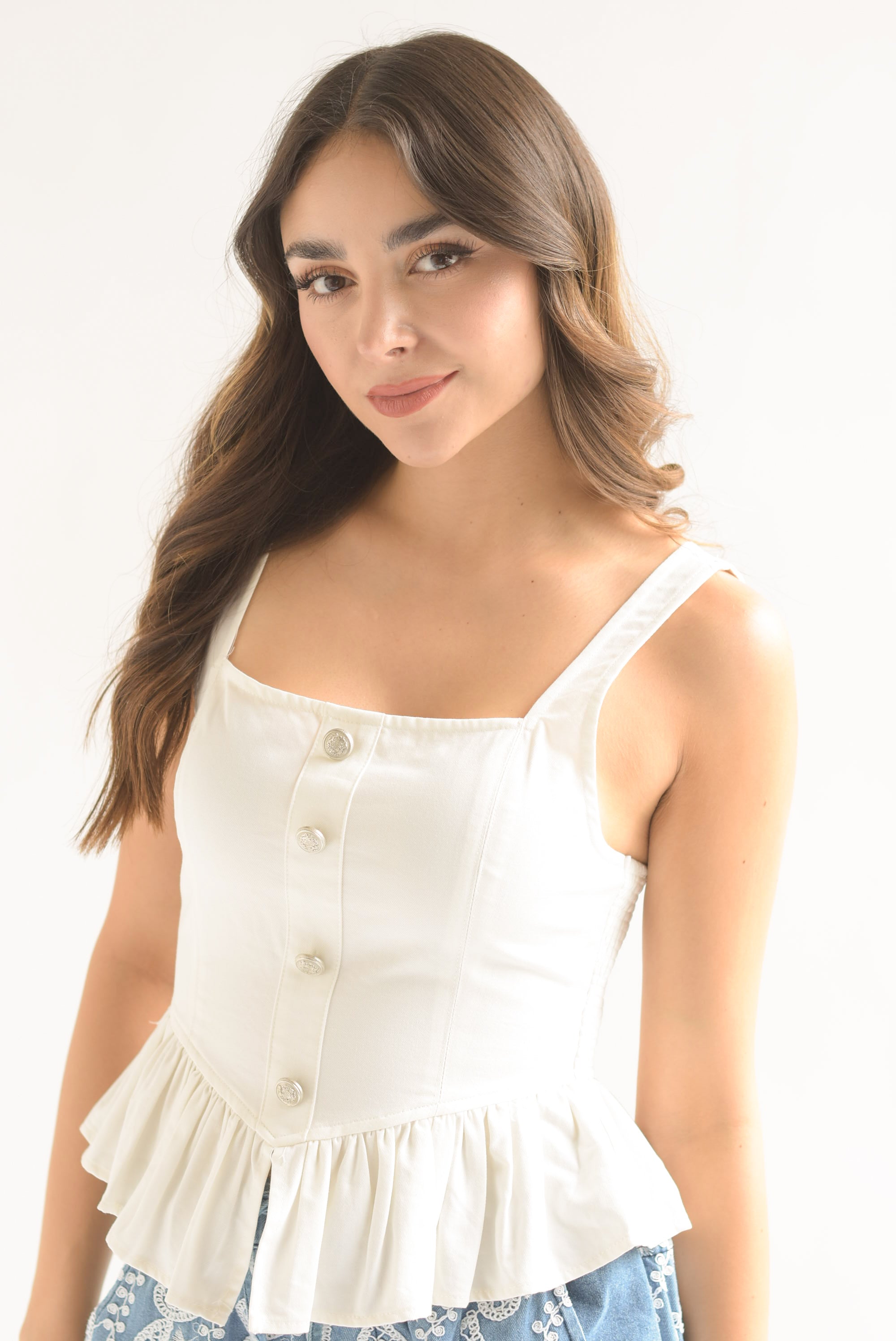 Blusa peplum tirante grueso Blanco