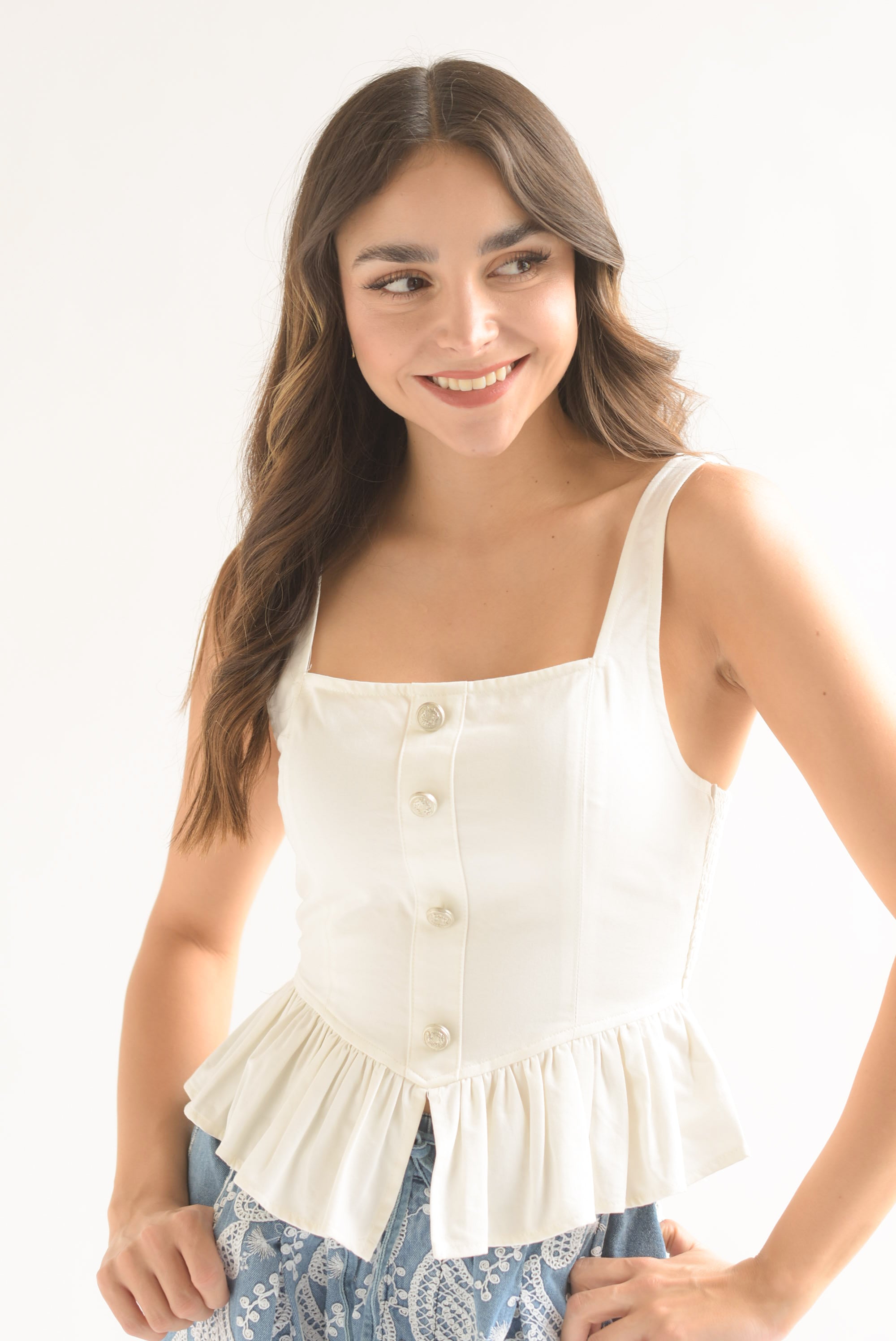 Blusa peplum tirante grueso Blanco