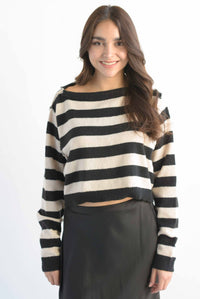 Fashion Styled Sweater franjas Negro & Ivory
