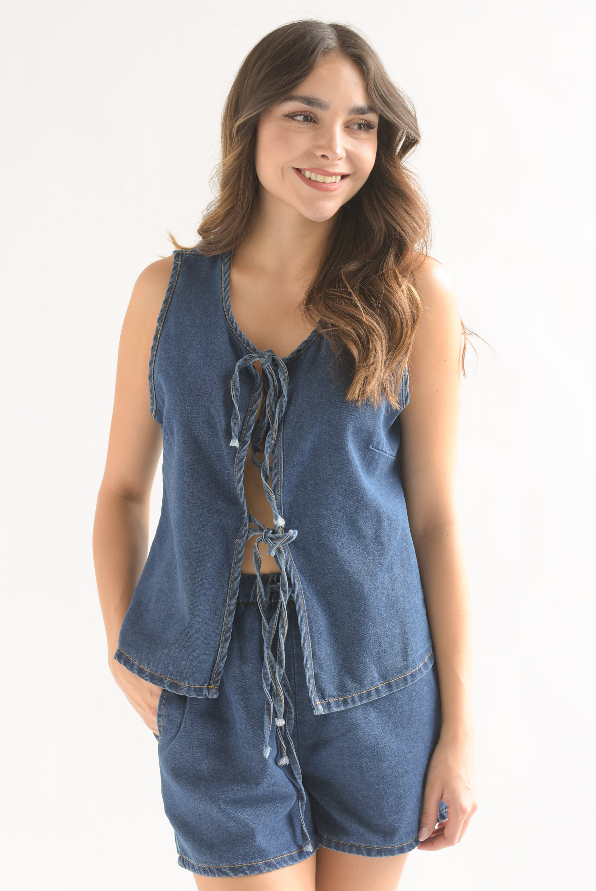 Set Short y Blusa lazos Denim Dark