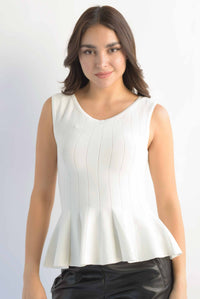 Fashion Styled Blusa punto peplum pinzas Blanco