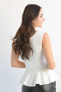 Fashion Styled Blusa punto peplum pinzas Blanco