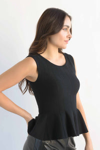 Fashion Styled Blusa punto peplum pinzas Negro