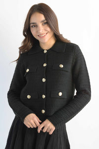 Fashion Styled Sweater tipo blazer textura Negro