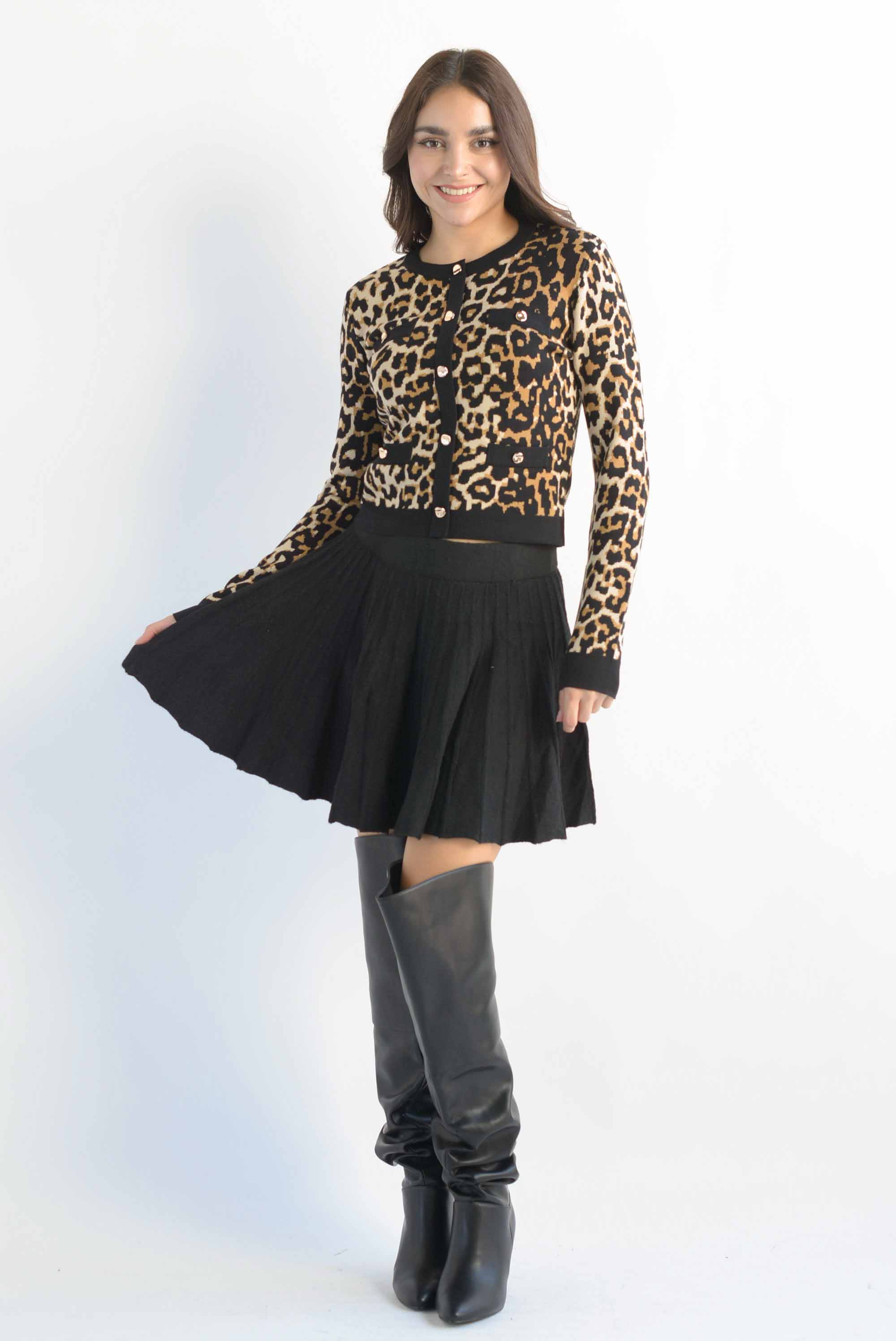 Sweater botones simulados Leopardo