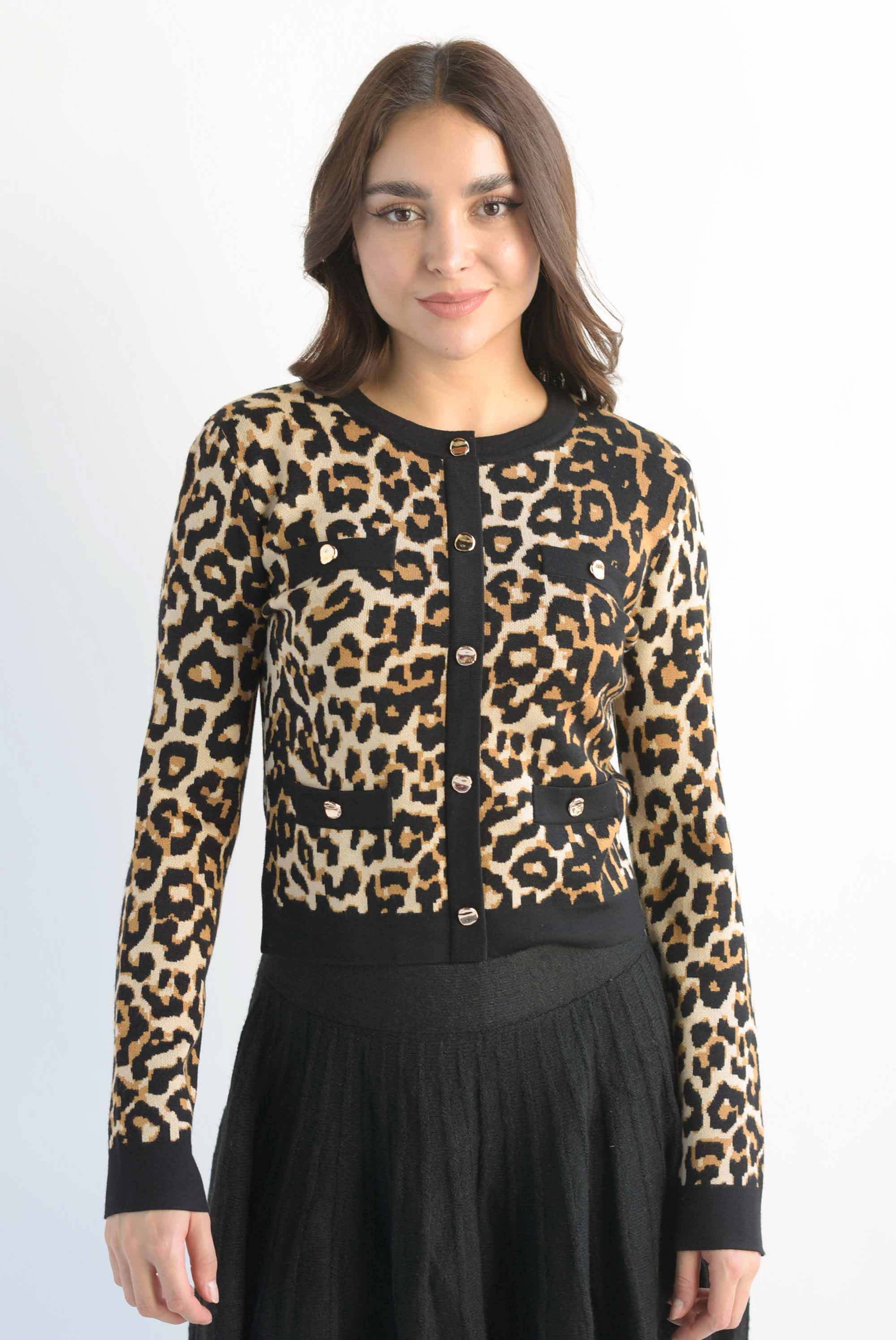 Sweater botones simulados Leopardo