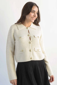 Fashion Styled Sweater tipo blazer textura Ivory