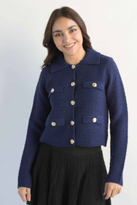 Fashion Styled Sweater tipo blazer textura Azul Marino