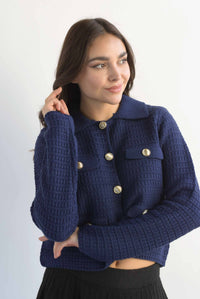 Fashion Styled Sweater tipo blazer textura Azul Marino