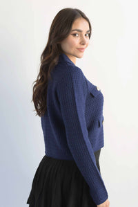 Fashion Styled Sweater tipo blazer textura Azul Marino