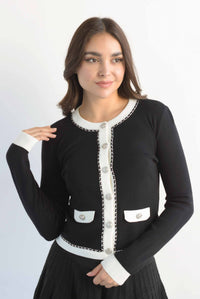 Fashion Styled Sweater tipo blazer cadenas Negro