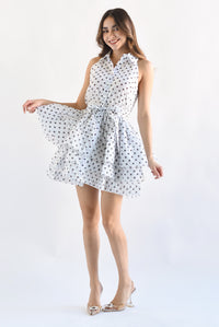 Fashion Styled Vestido corto olanes polka dots Blanco