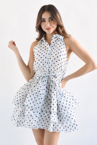 Fashion Styled Vestido corto olanes polka dots Blanco