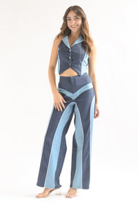 Fashion Styled Set Pantalón y Top Denim bitono