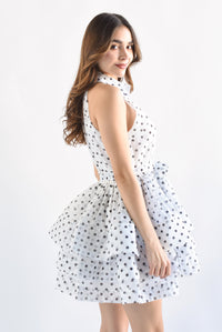 Fashion Styled Vestido corto olanes polka dots Blanco