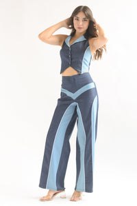 Fashion Styled Set Pantalón y Top Denim bitono