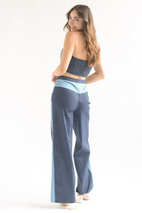Fashion Styled Set Pantalón y Top Denim bitono