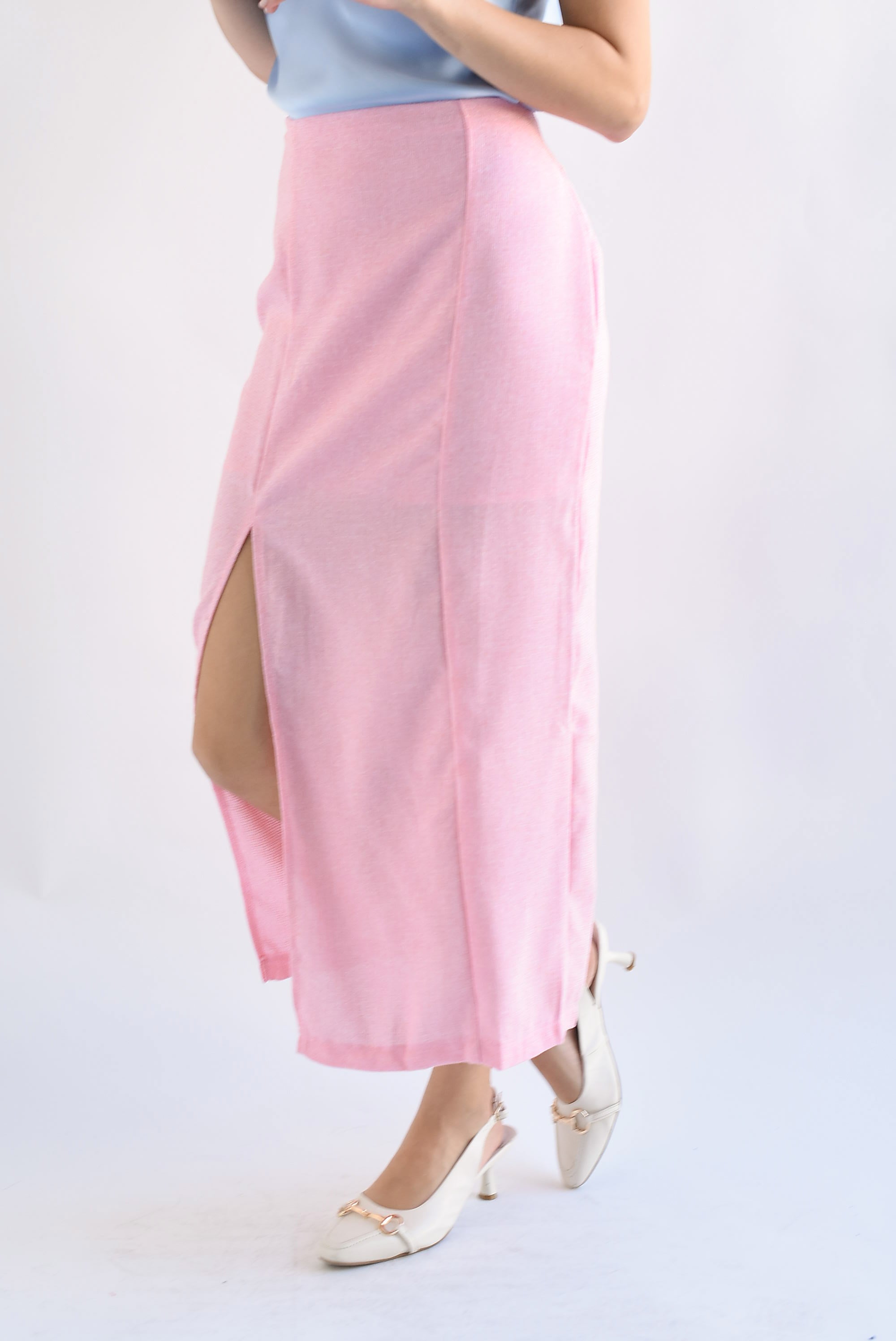 Falda recta texturizada Rosa