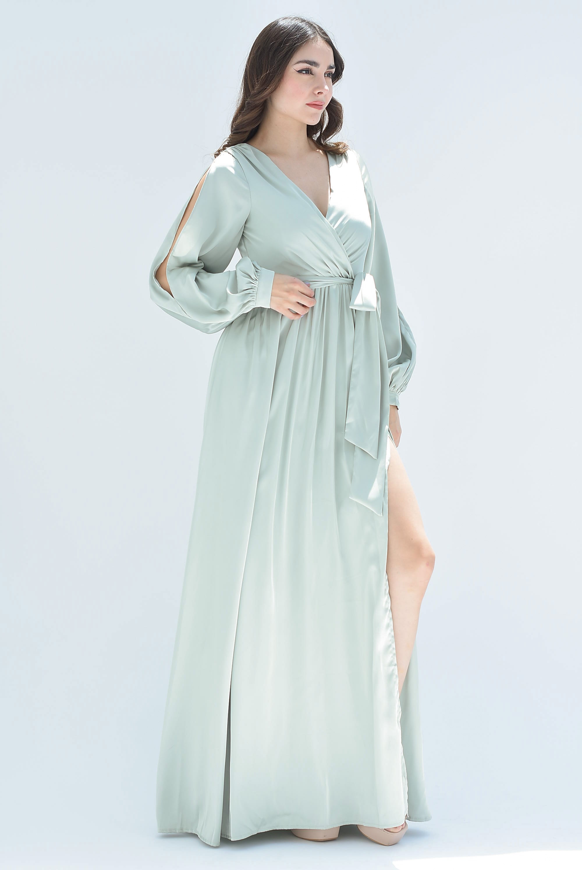 Maxidress satín Verde Sage