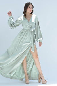 Fashion Styled Maxidress satín Verde Sage