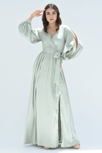 Fashion Styled Maxidress satín Verde Sage