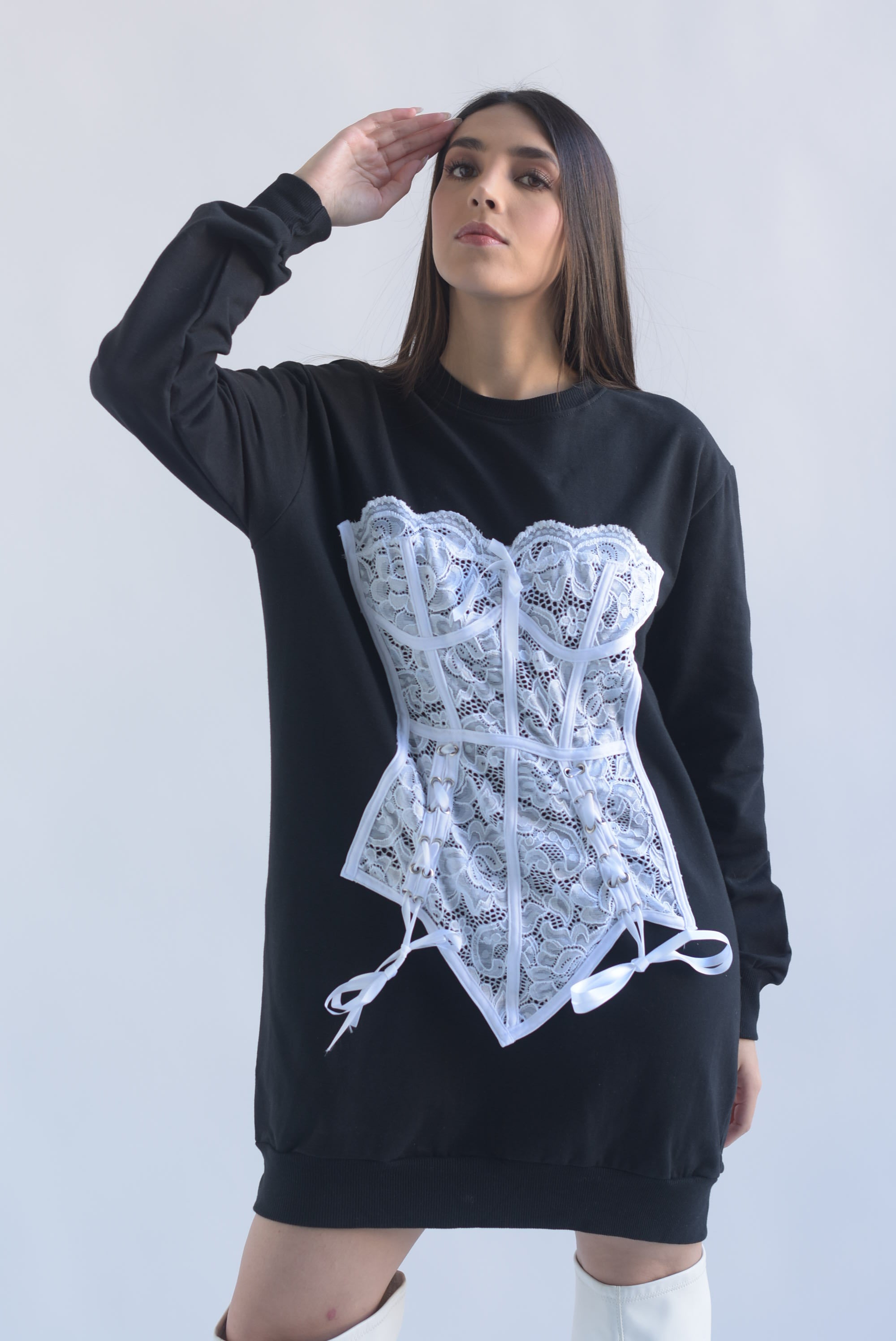 Sudadera vestido corset encaje