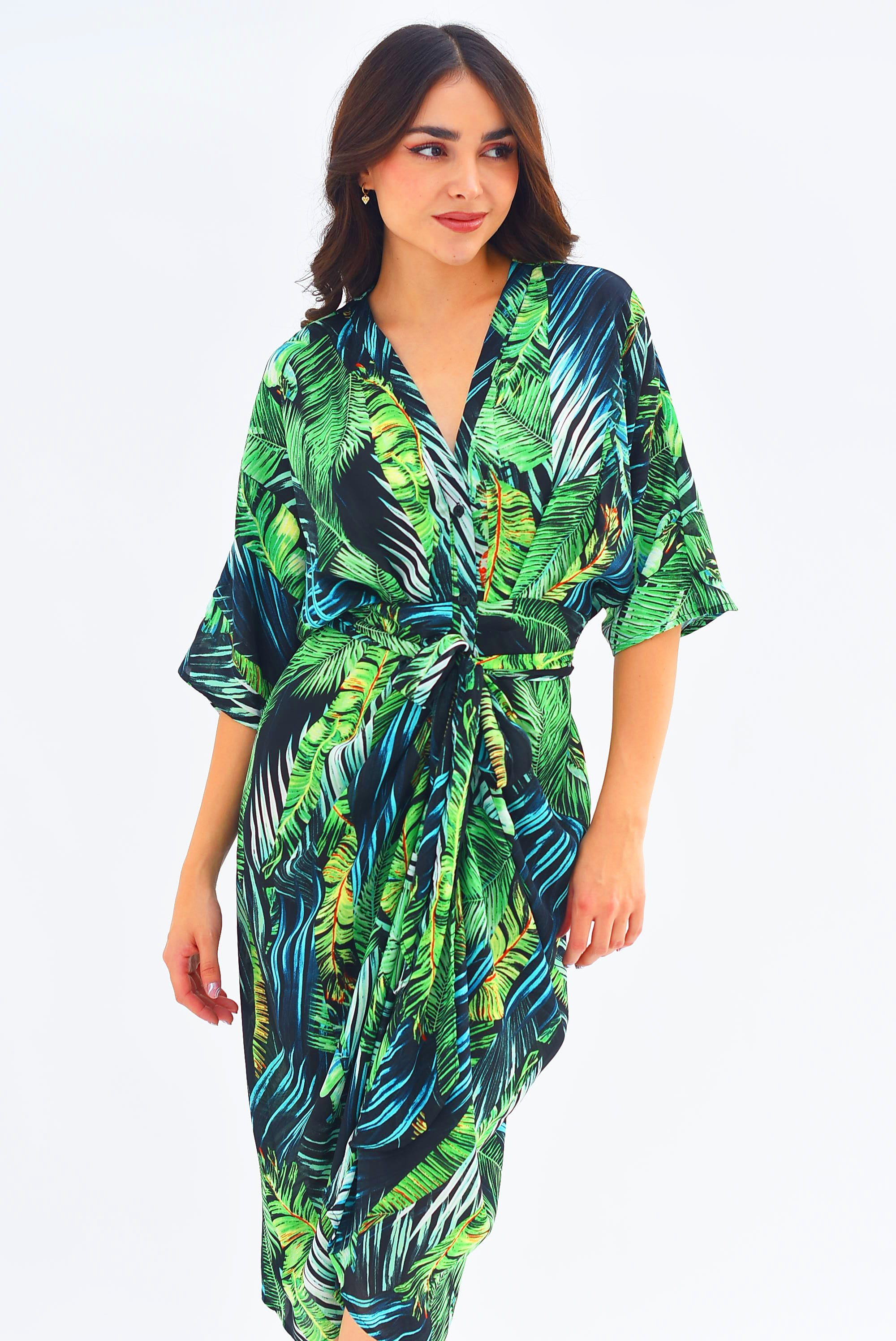 Vestido gasa drapeado Tropical