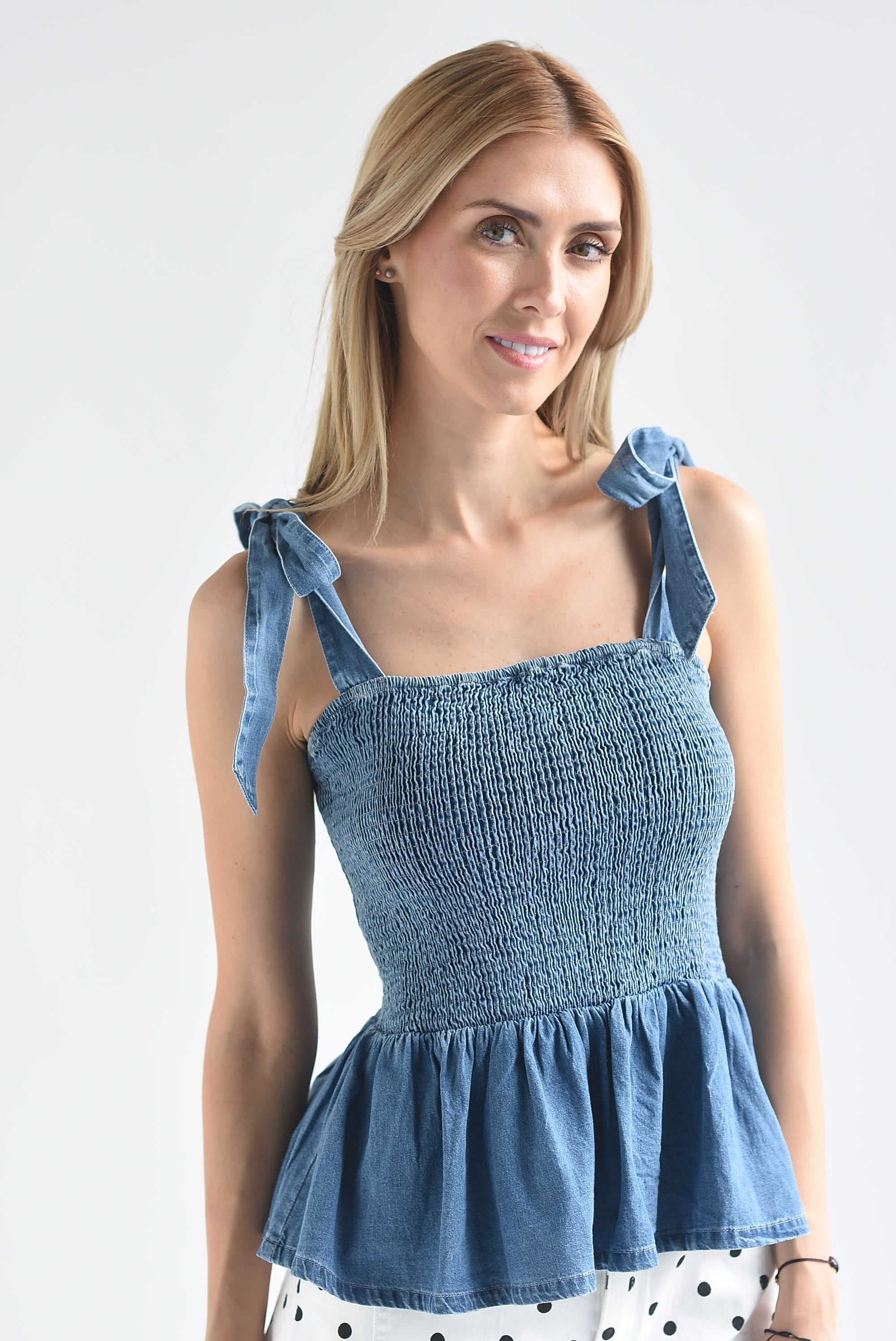 Top peplum Denim torso elástico