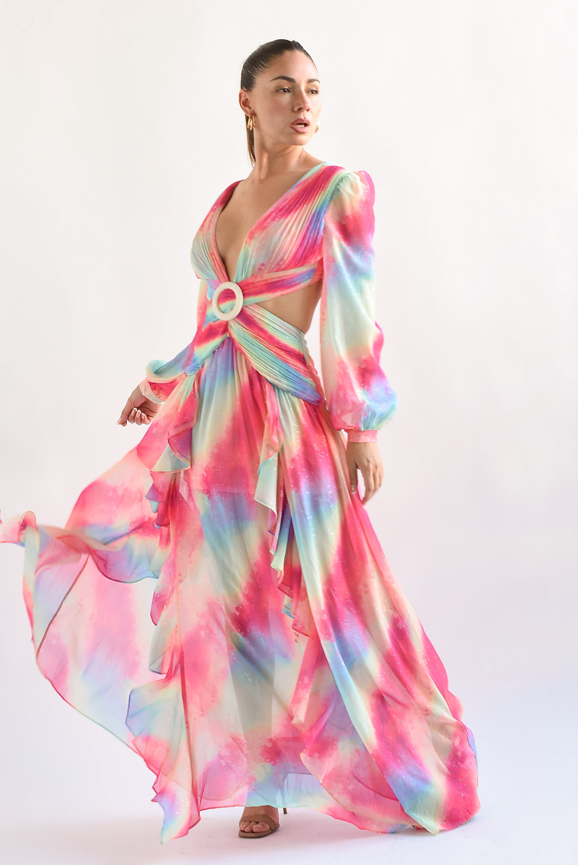 Vestido cut-out olanes brillos Multicolor