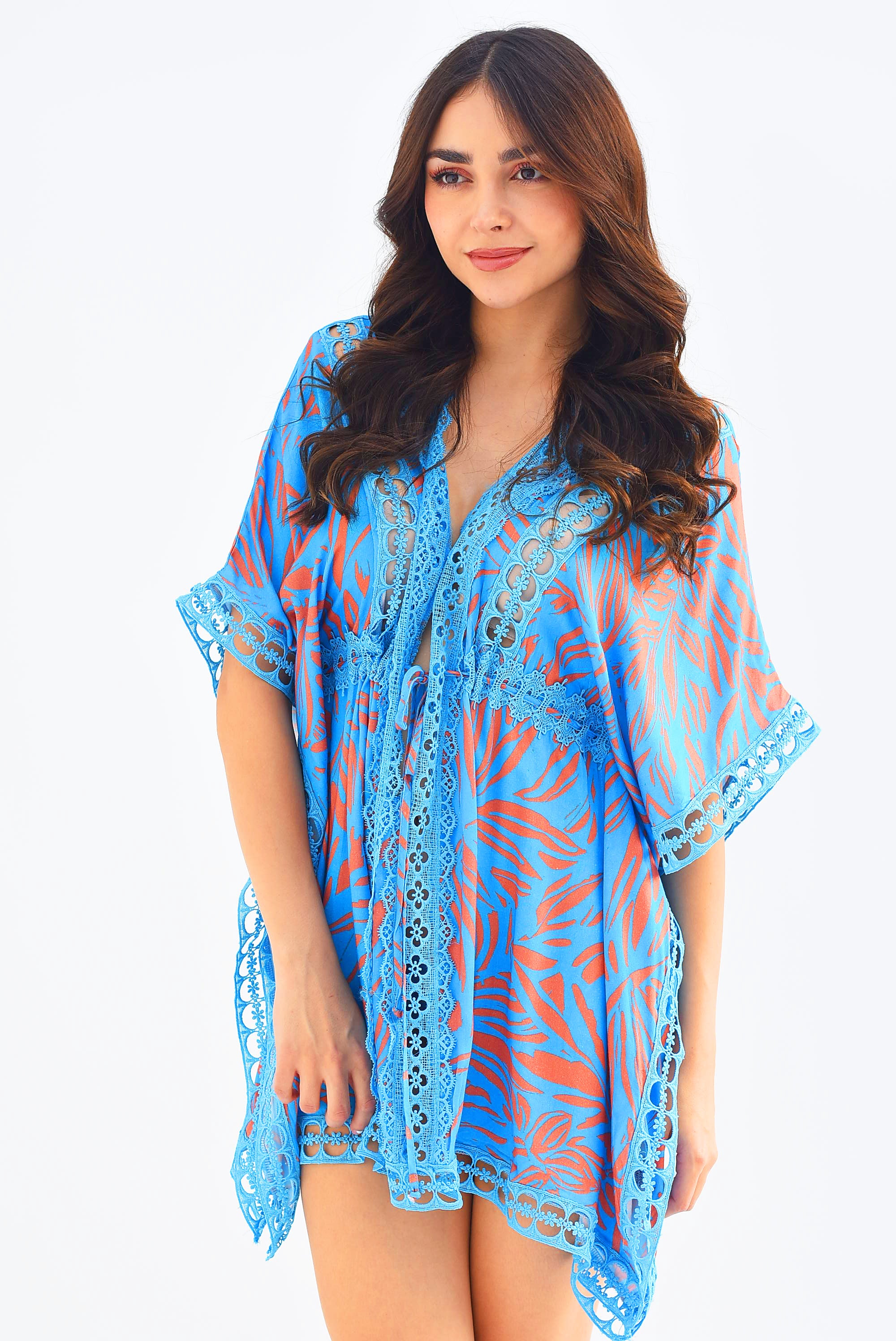 Kaftán corto Azul con Naranja