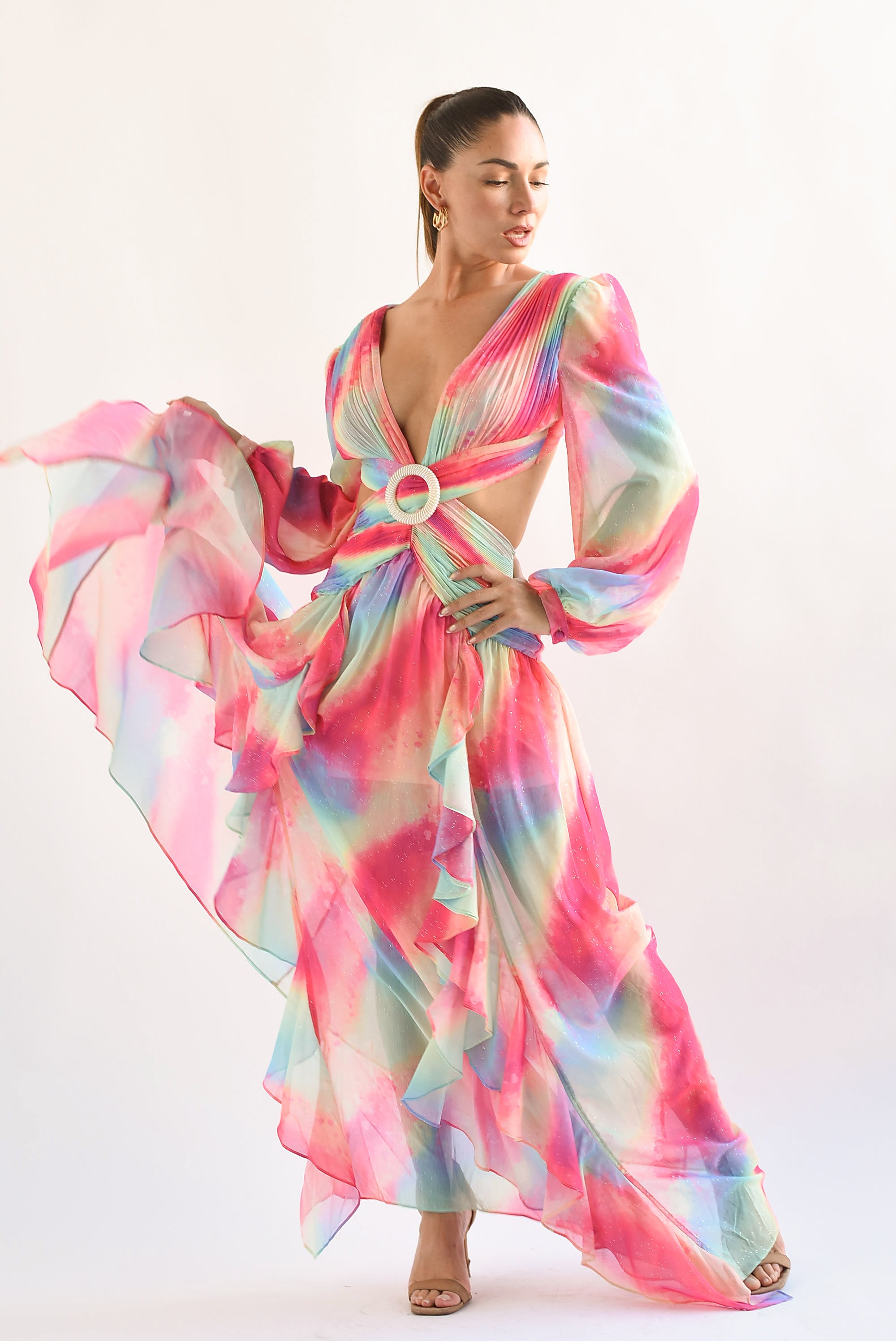 Vestido cut-out olanes brillos Multicolor