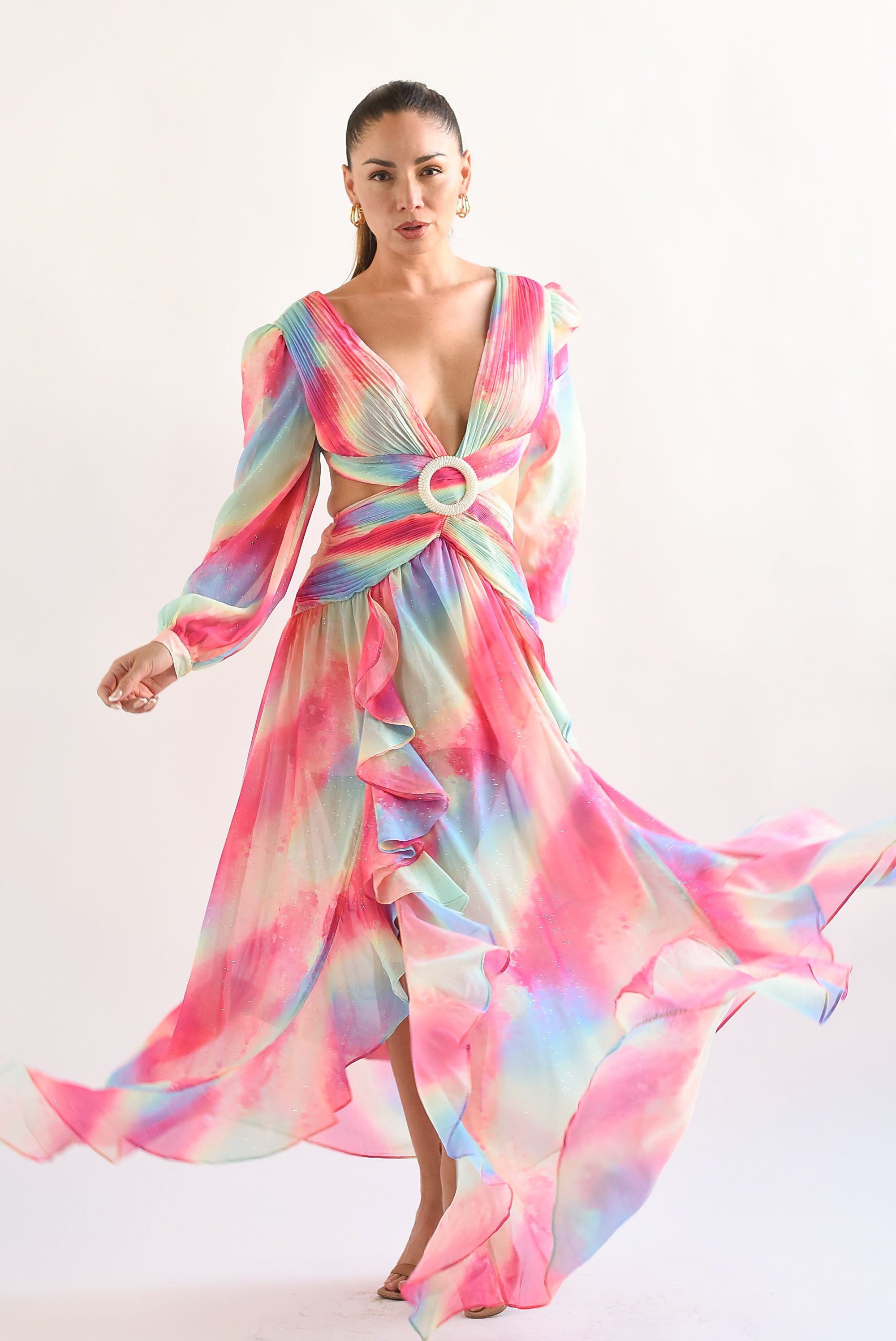 Vestido cut-out olanes brillos Multicolor