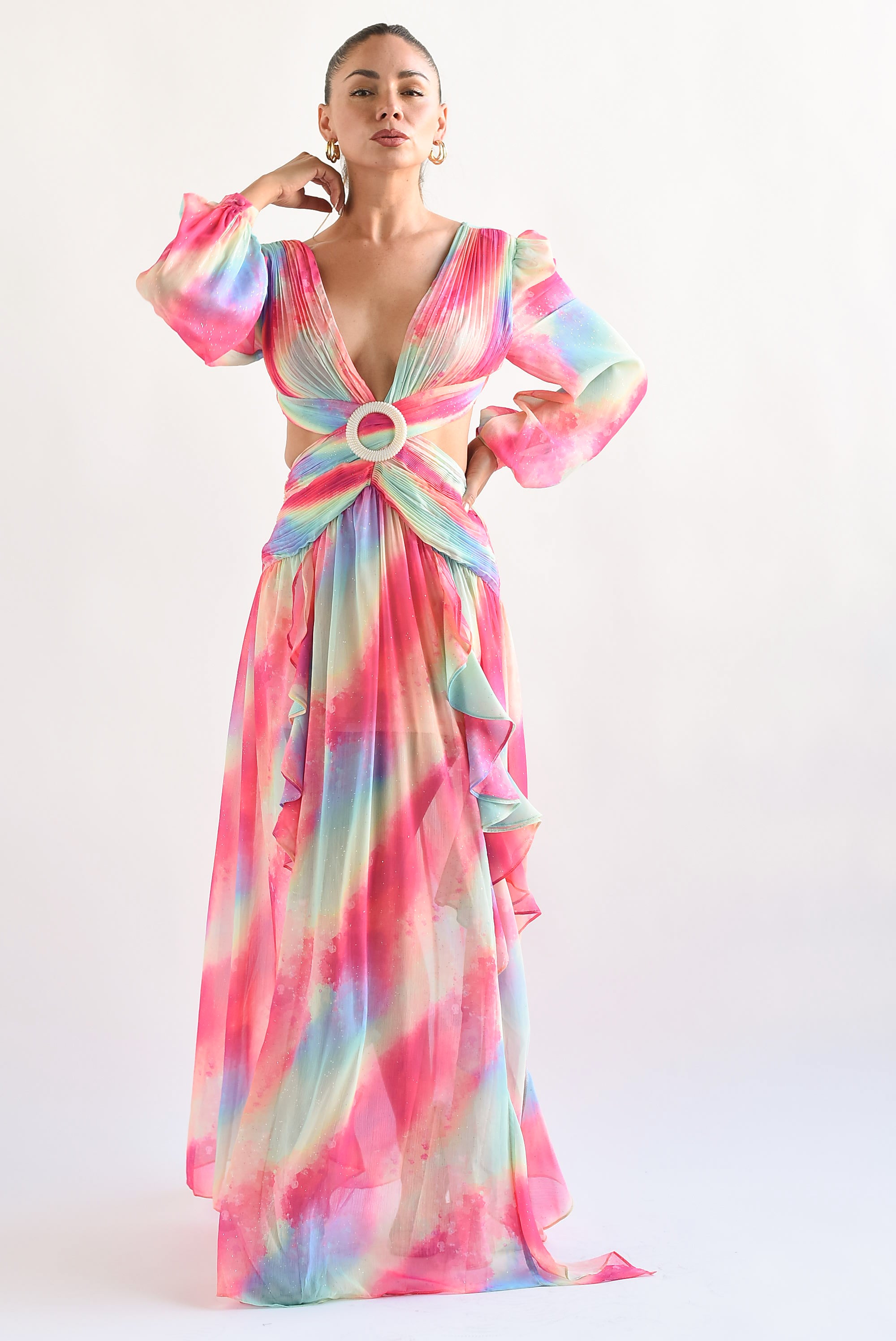 Vestido cut-out olanes brillos Multicolor