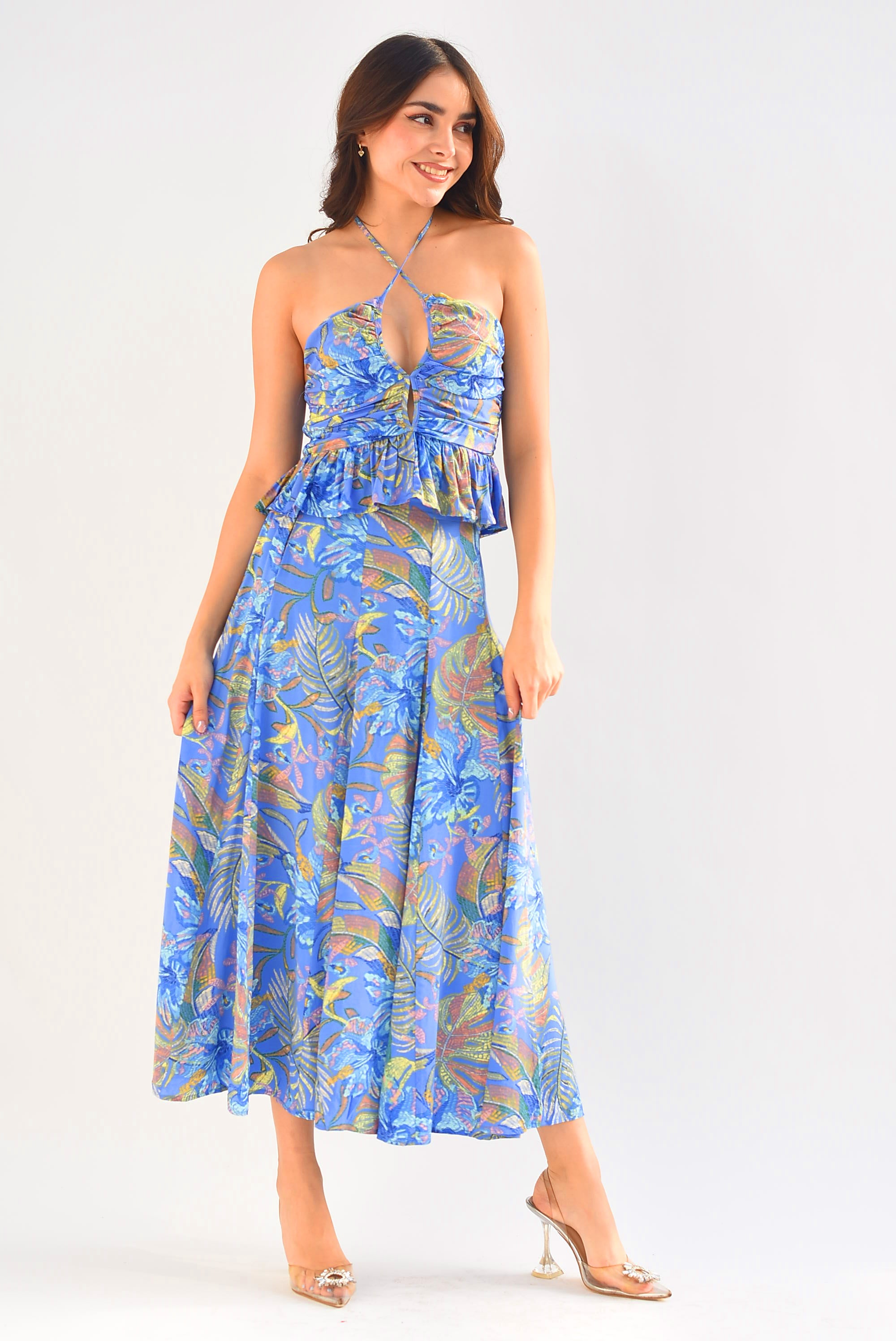 Set Falda y Top Hojas Azul