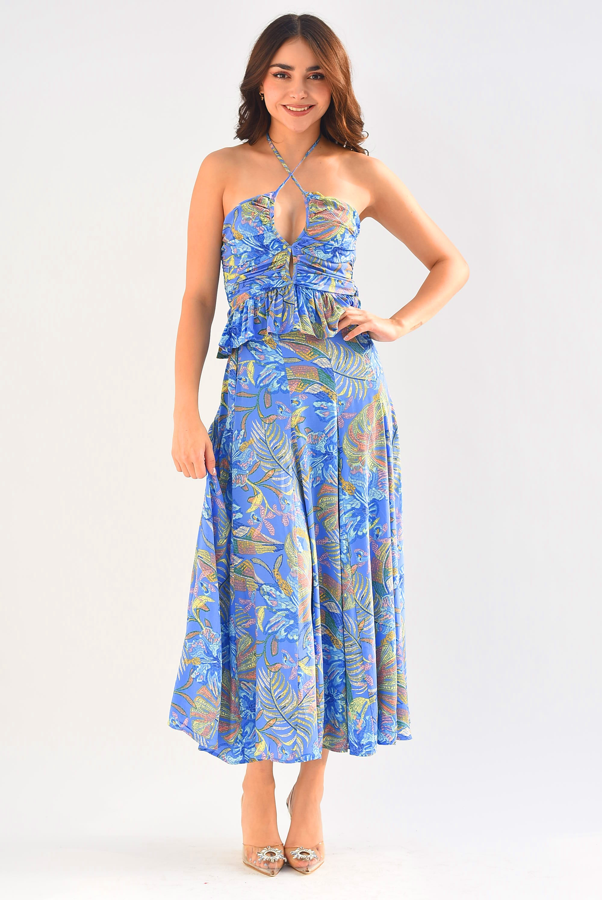 Set Falda y Top Hojas Azul