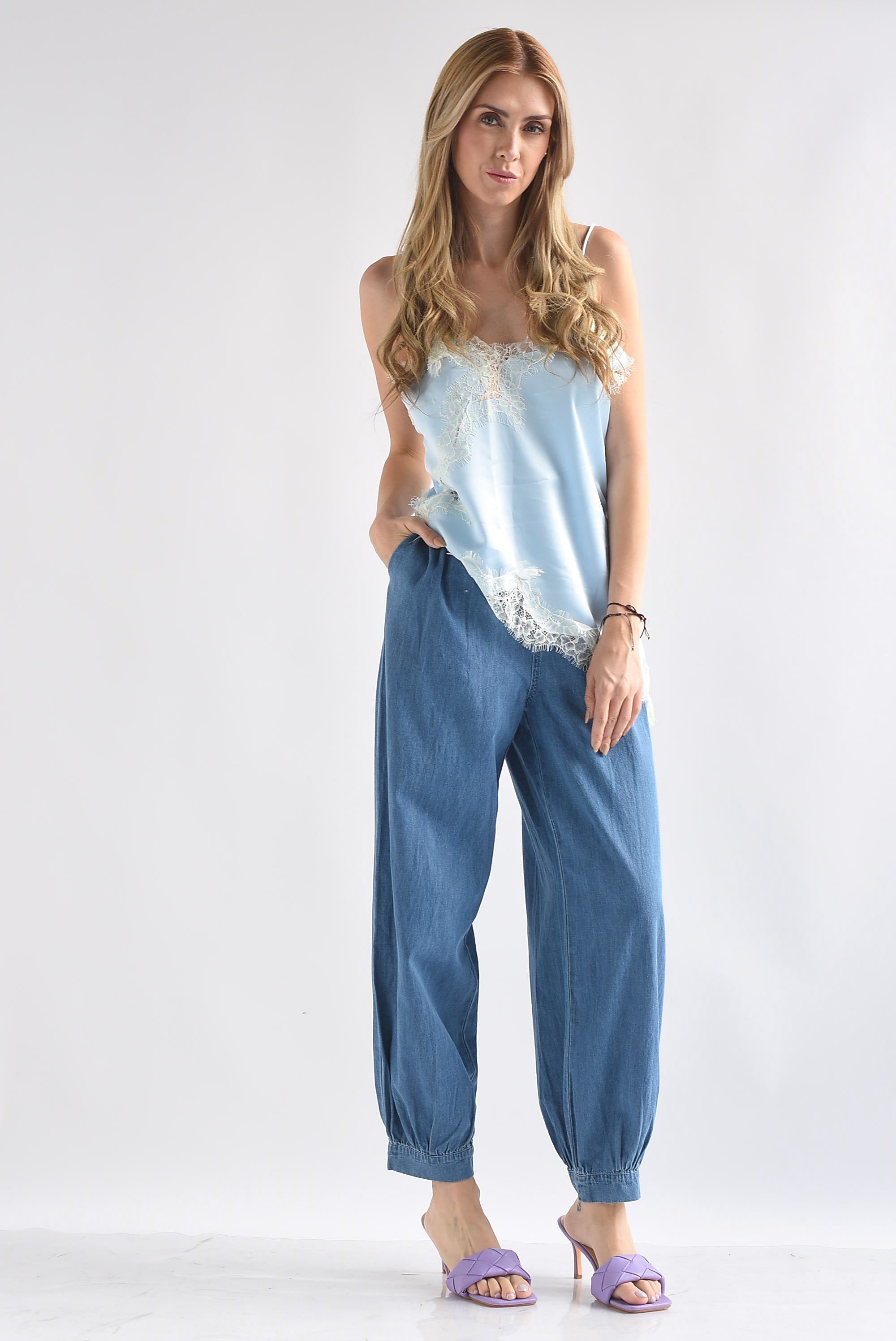 Pantalón globo Denim pinzas